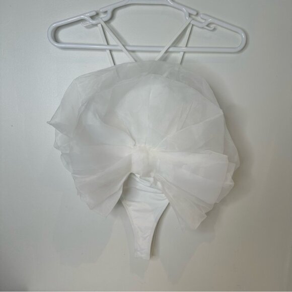 Zara Maxi Organza Fan Bodysuit Strappy Top White size S nwt - Picture 3 of 16